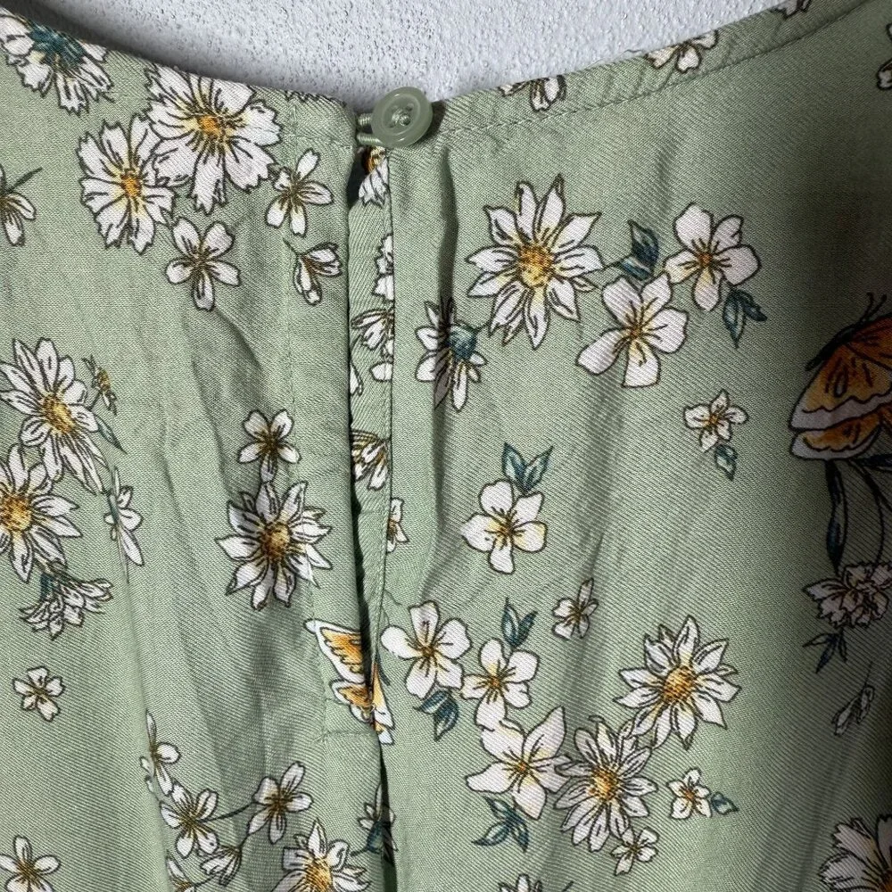 Oshkosh B'Gosh Girls Floral Dress Size 12 Green Short Sleeve Stretchy Cute Girly